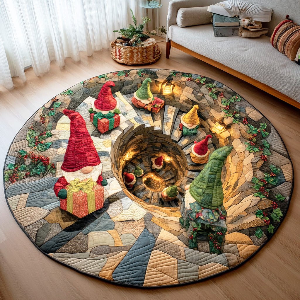Merry Gnome Gathering Round Mat Rug - washable non-slip printed rug
