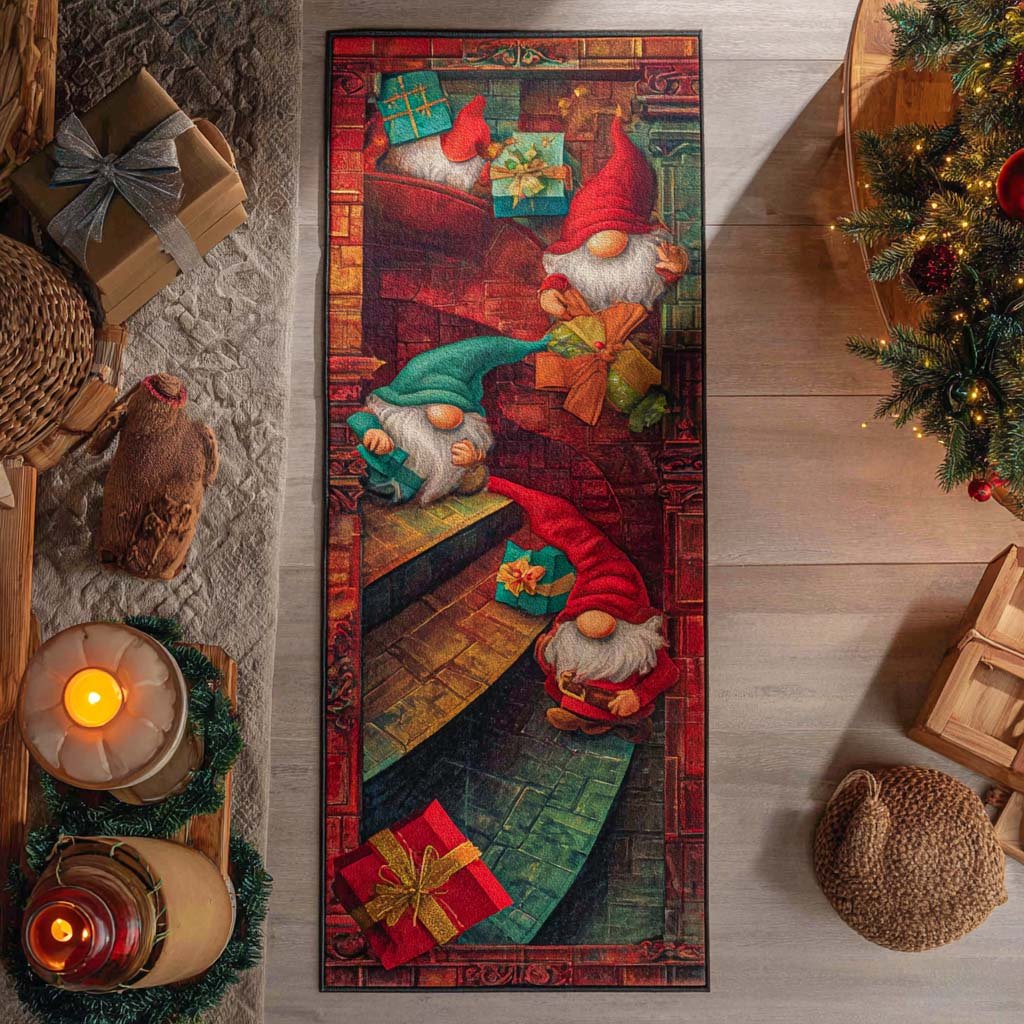 Merry Gnome Trail Runner Carpet Runner Rug - Cute Pet Design | Animal Printed Runner Rug