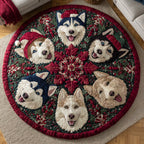 Merry Husky Round Mat Rug - washable non-slip printed rug