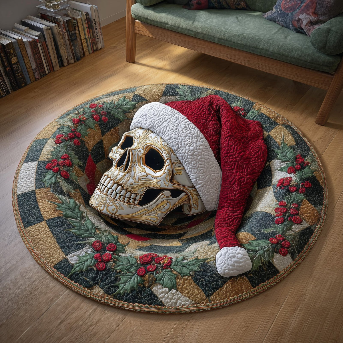 Merry Macabre Round Mat Rug - washable non-slip printed rug
