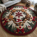 Merry Reindeer Christmas Round Mat Rug - washable non-slip printed rug