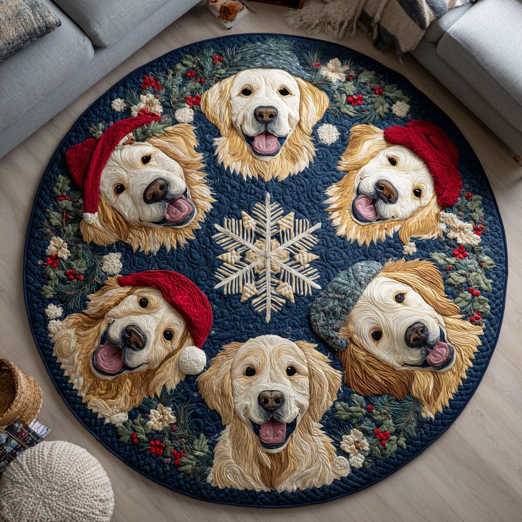 Merry Retriever Round Mat Rug - washable non-slip printed rug