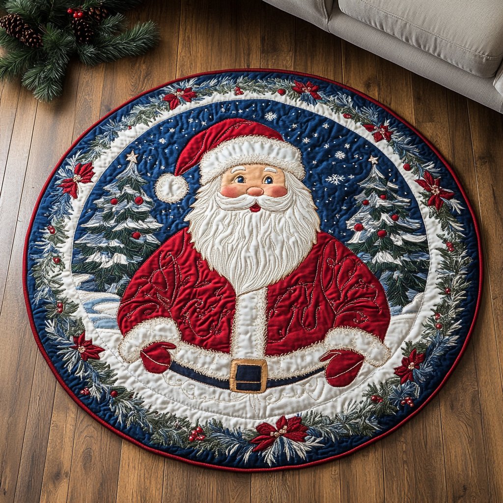 Merry Santa Christmas Round Mat Rug - washable non-slip printed rug