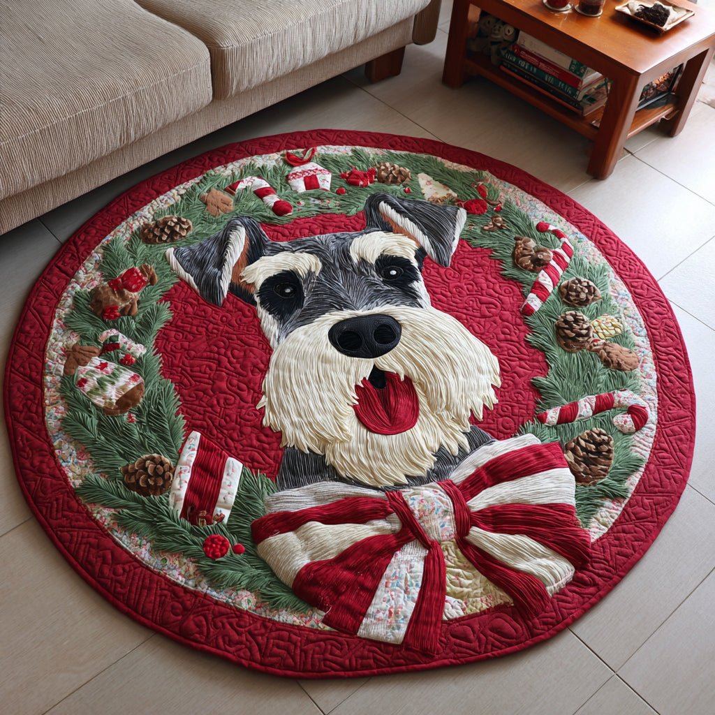 Merry Schnauzer Round Mat Rug - washable non-slip printed rug
