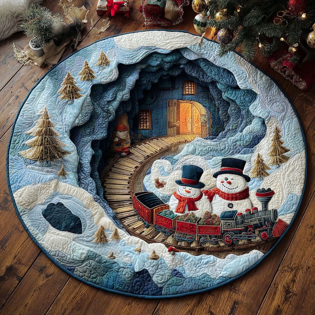 Merry Snowpath Round Mat Rug - washable non-slip printed rug