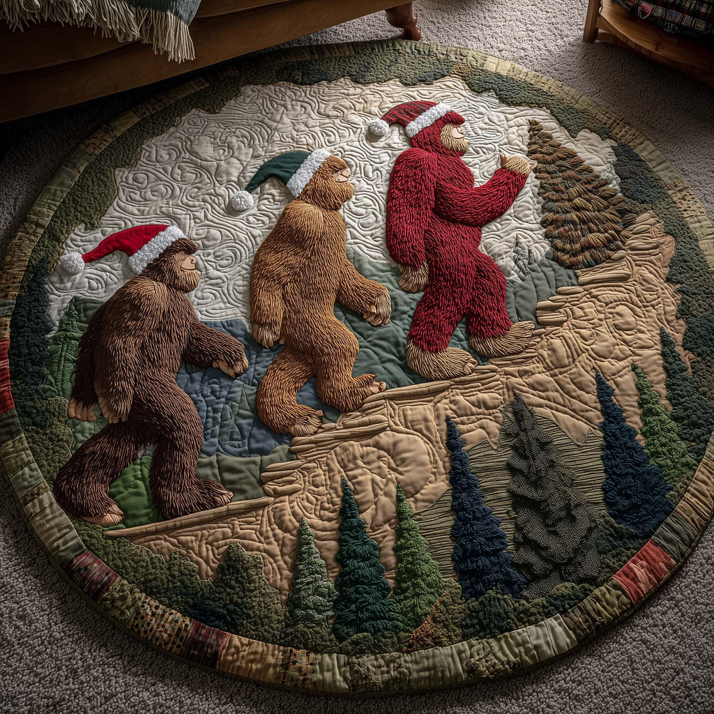 Merry Squatchmas Round Mat Rug