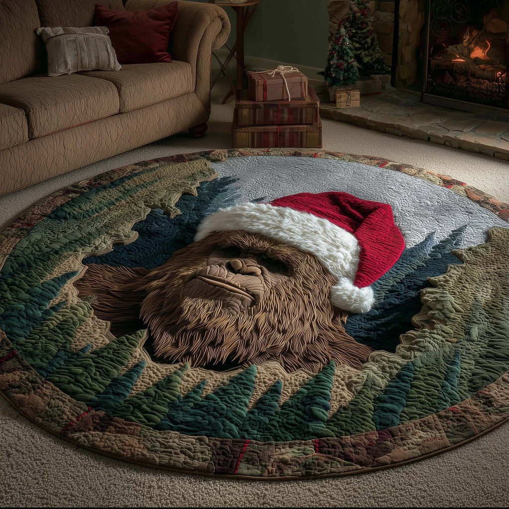 Merry Squatchmas Round Mat Rug - Nature Design | Serene Home Decor