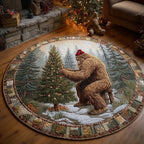 Merry Squatchmas (Design 12) Round Mat Rug - washable non-slip printed rug