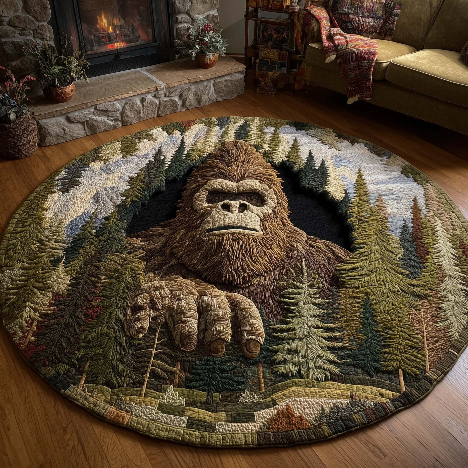 Merry Squatchmas Round Mat Rug - Nature Design | Serene Home Decor
