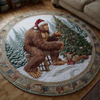 Merry Squatchmas Round Mat Rug - Nature Design | Serene Home Decor