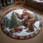 Merry Squatchmas (Design 10) Round Mat Rug - washable non-slip printed rug
