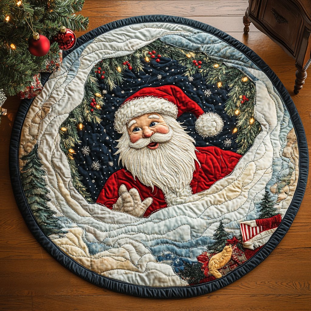 Merry and Bright Round Mat Rug - washable non-slip printed rug
