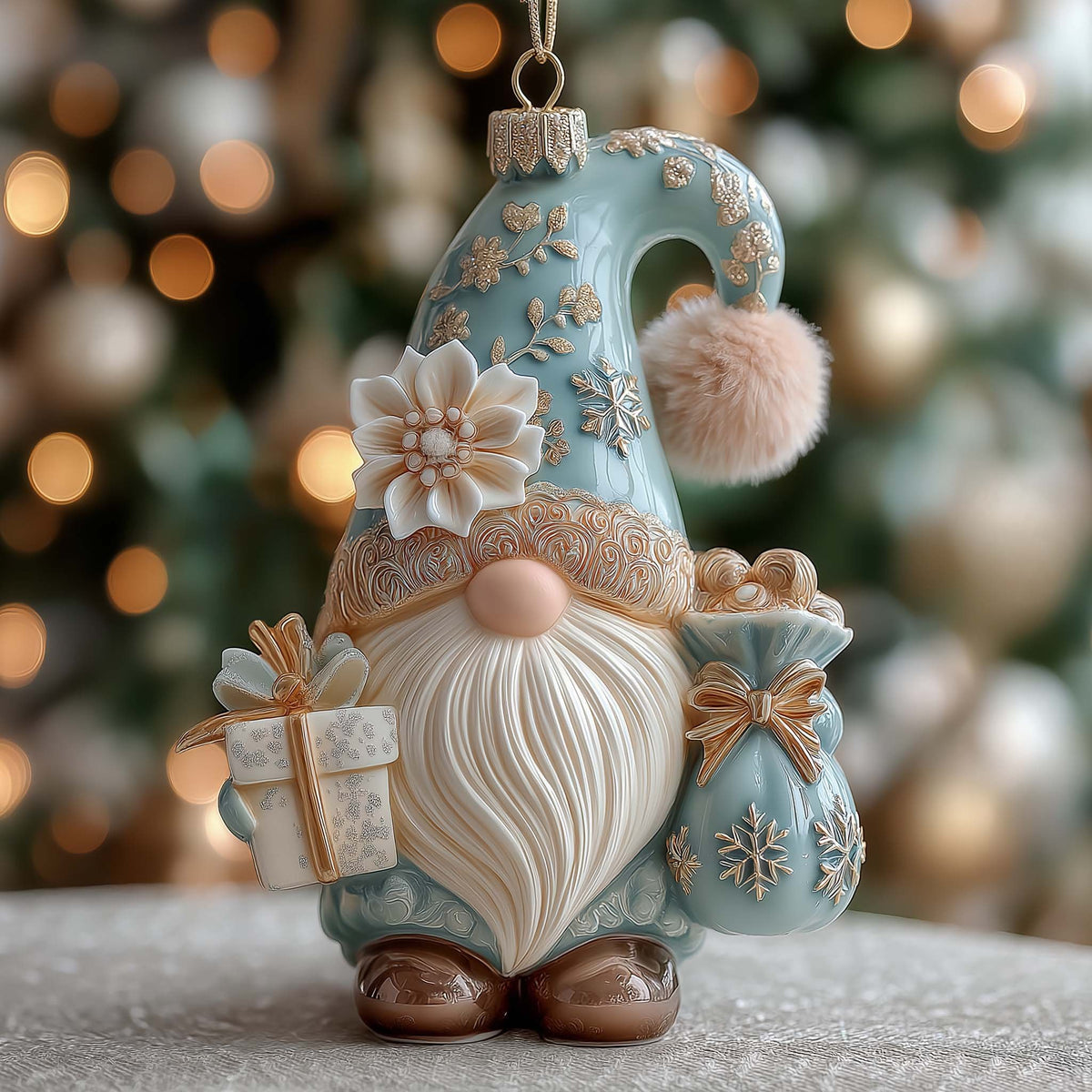 Frost Blue Gift Gnome Christmas Ornament