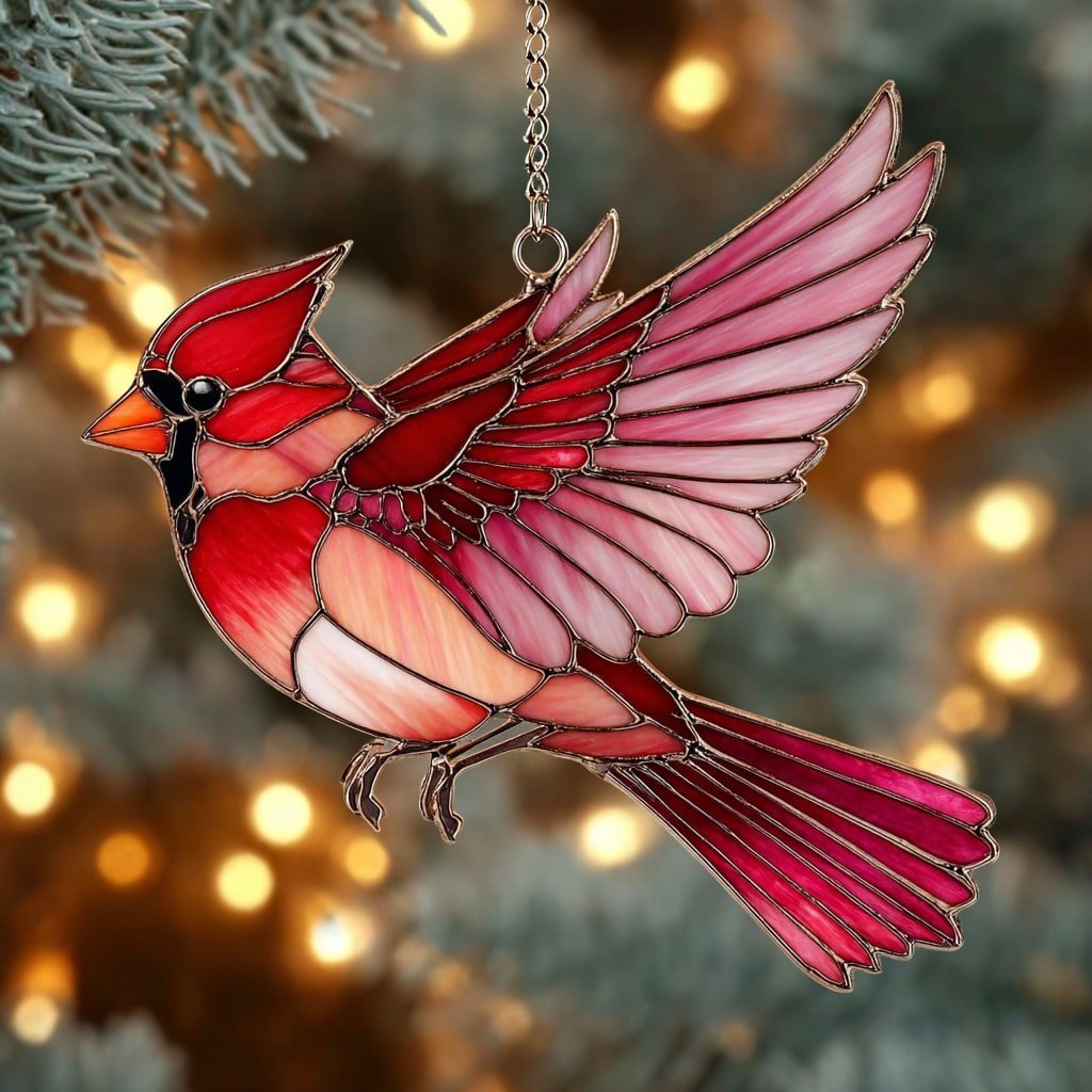 Rose Wing Cardinal Flight Christmas Ornament