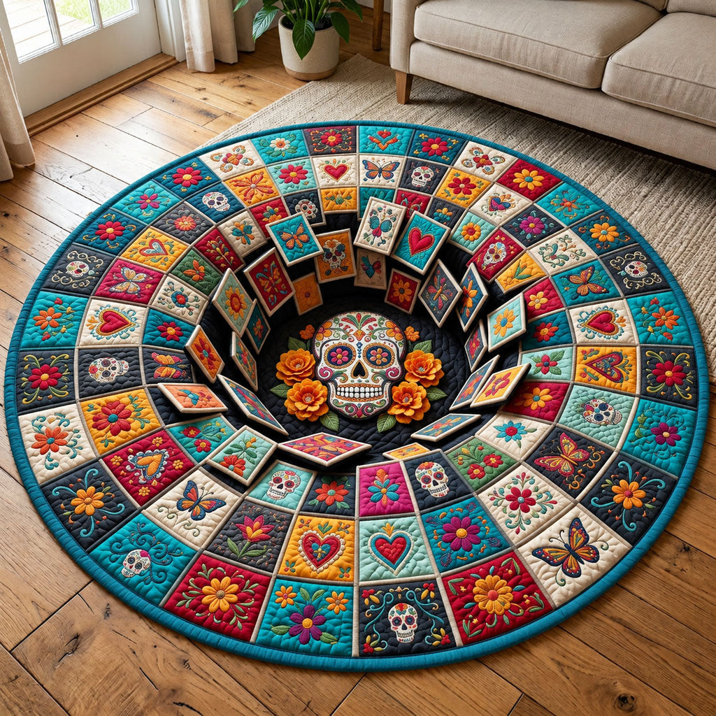 Mexican Sugar Skull Round Mat Rug - Nature Design | Serene Home Decor - washable non-slip printed rug