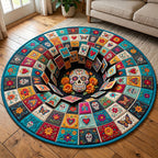 Mexican Sugar Skull Round Mat Rug - Nature Design | Serene Home Decor - washable non-slip printed rug