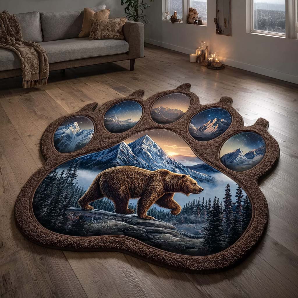 Midnight Bear Custom Shape Area Rug - Cute Animal Design | Die-Cut Non-Slip Rug - washable non-slip printed rug