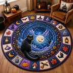 Midnight Black Cat Moonlit Round Mat Rug - Cute Pet Design | Animal Printed Home Decor