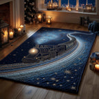 Midnight Blue Magical Train area rug in a living room