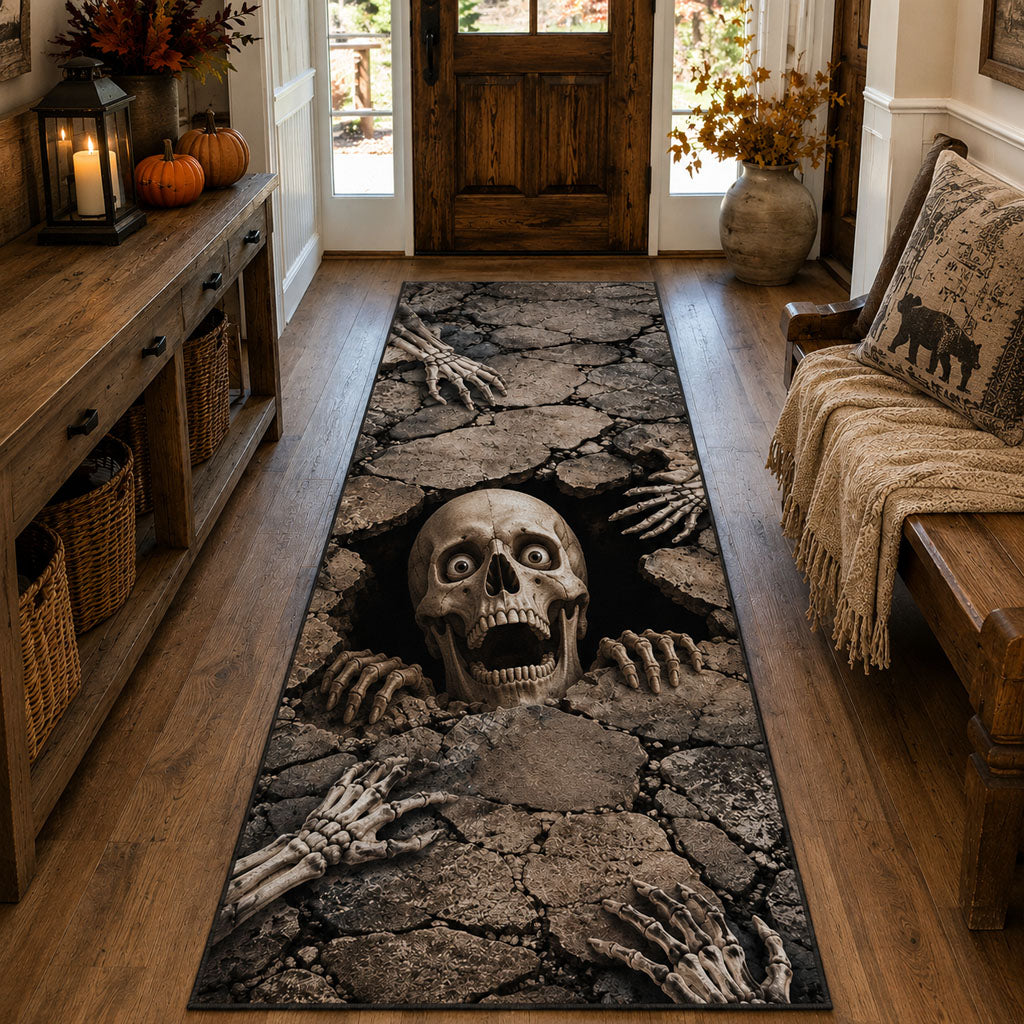 Midnight Bone Crawl Runner Rug - Nature Design | Serene Runner Rug (Design 1) - washable non-slip printed rug
