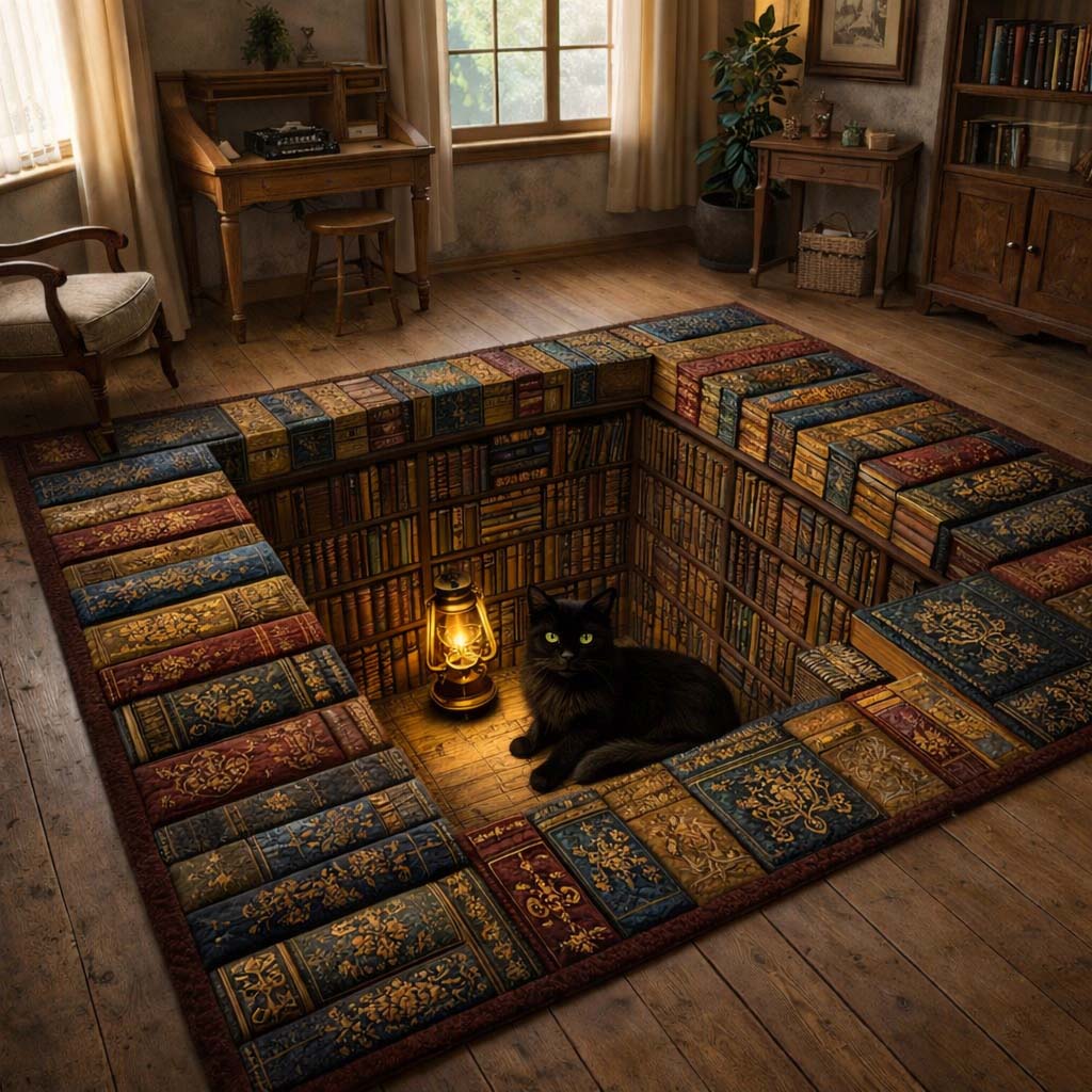 Midnight Book Nook area rug in a living room