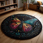 Midnight Butterfly Whirl Round Mat Rug - washable non-slip printed rug