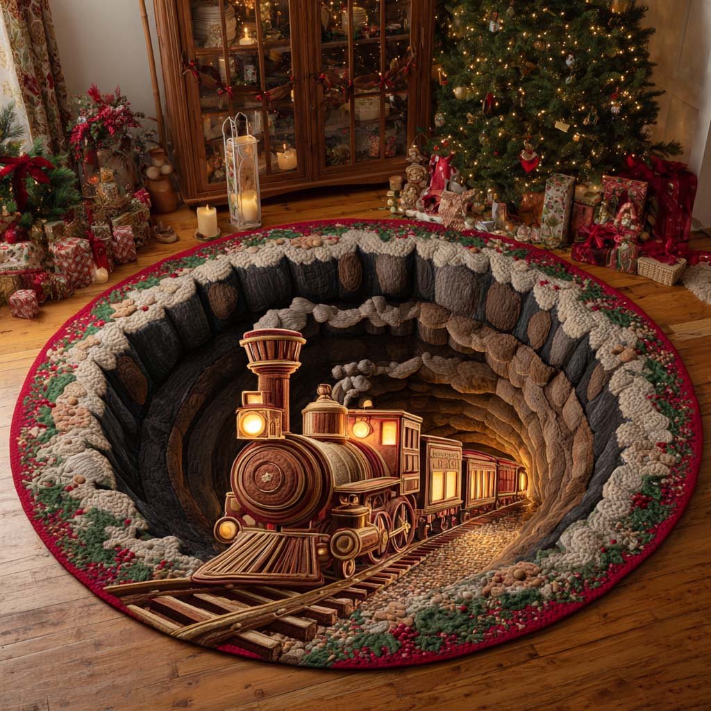 Midnight Canyon Express Round Mat Rug - washable non-slip printed rug