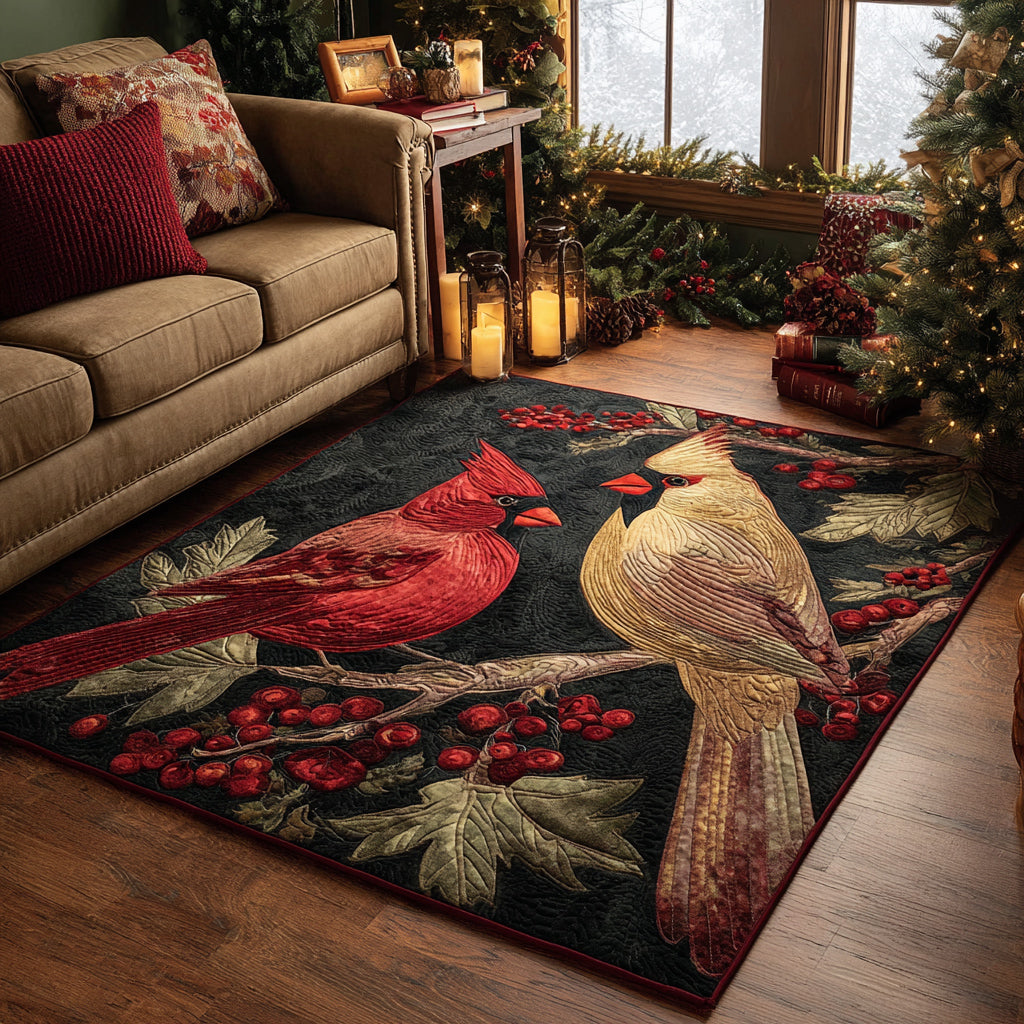 Midnight Cardinals area rug in a living room