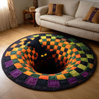 Midnight Cat Round Mat Rug - washable non-slip printed rug