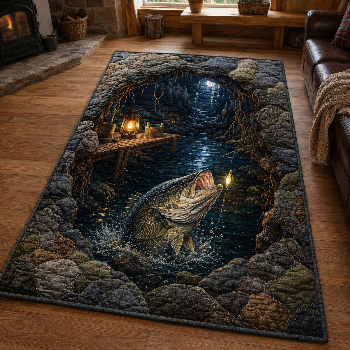 Midnight Cave Pike area rug in a living room