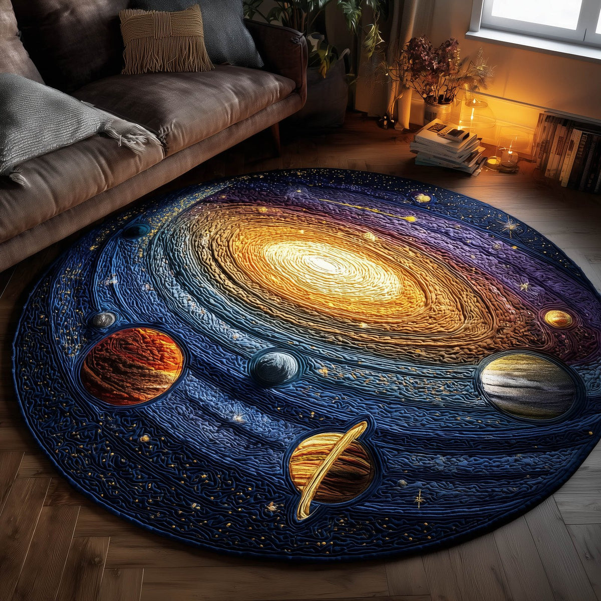 Midnight Cosmos Round Mat Rug - washable non-slip printed rug