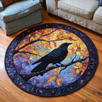 Midnight Crow Round Mat Rug - washable non-slip printed rug