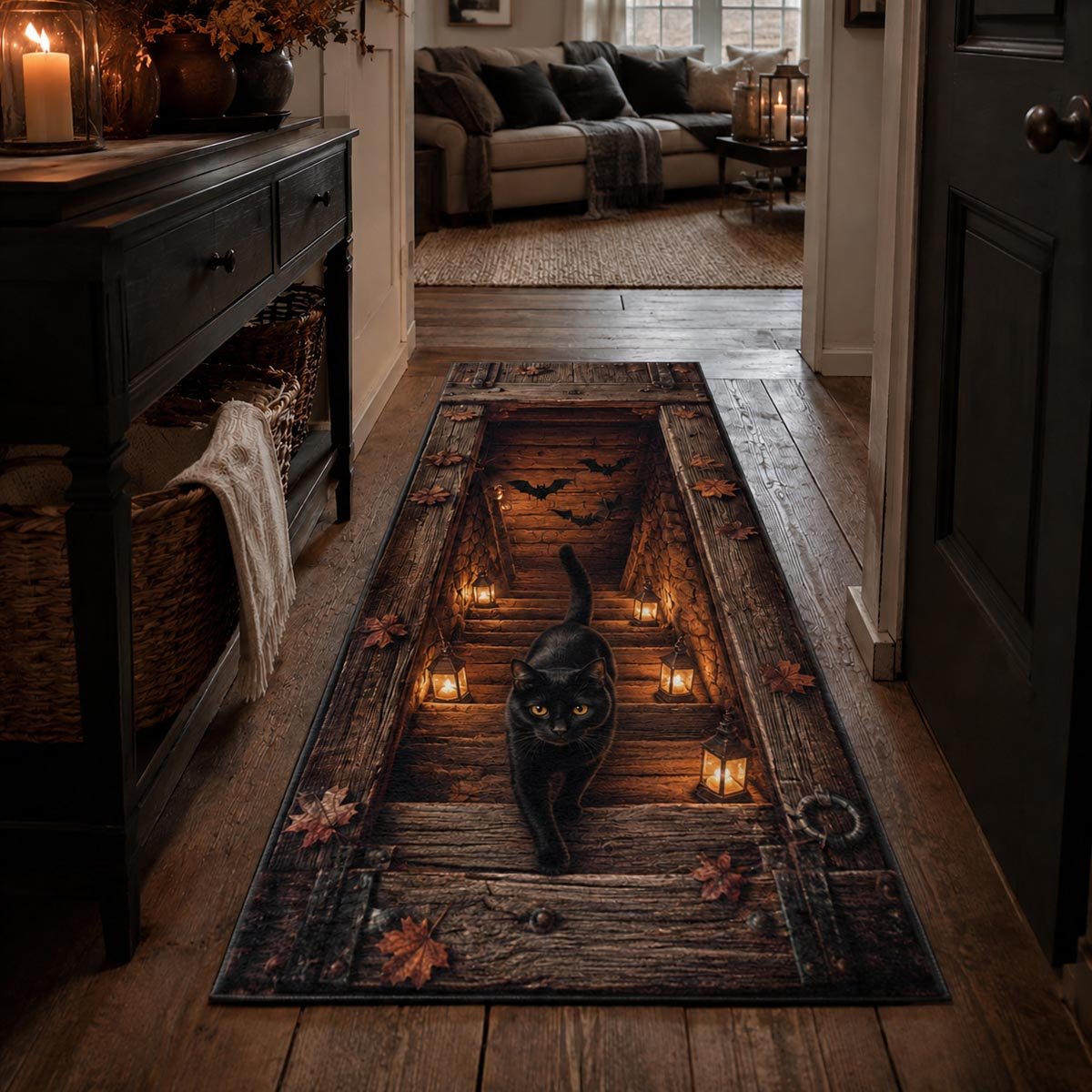 Midnight Familiar Runner Carpet Runner Rug - Cute Pet Design | Animal Printed Runner Rug