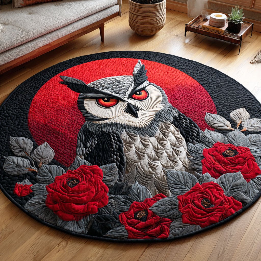 Midnight Feathers Round Mat Rug - washable non-slip printed rug