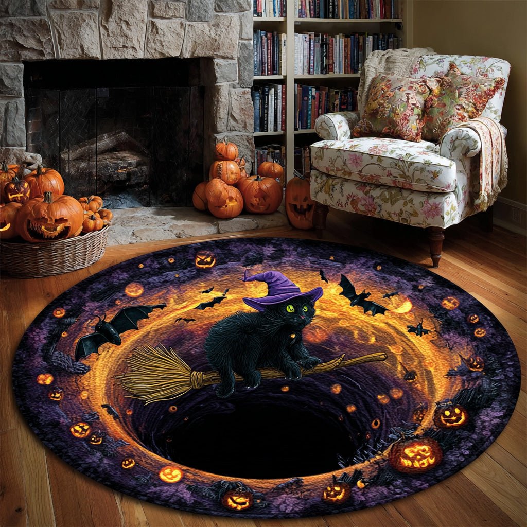 Midnight Flight Round Mat Rug - washable non-slip printed rug