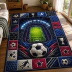 Midnight Football Legends area rug in a living room