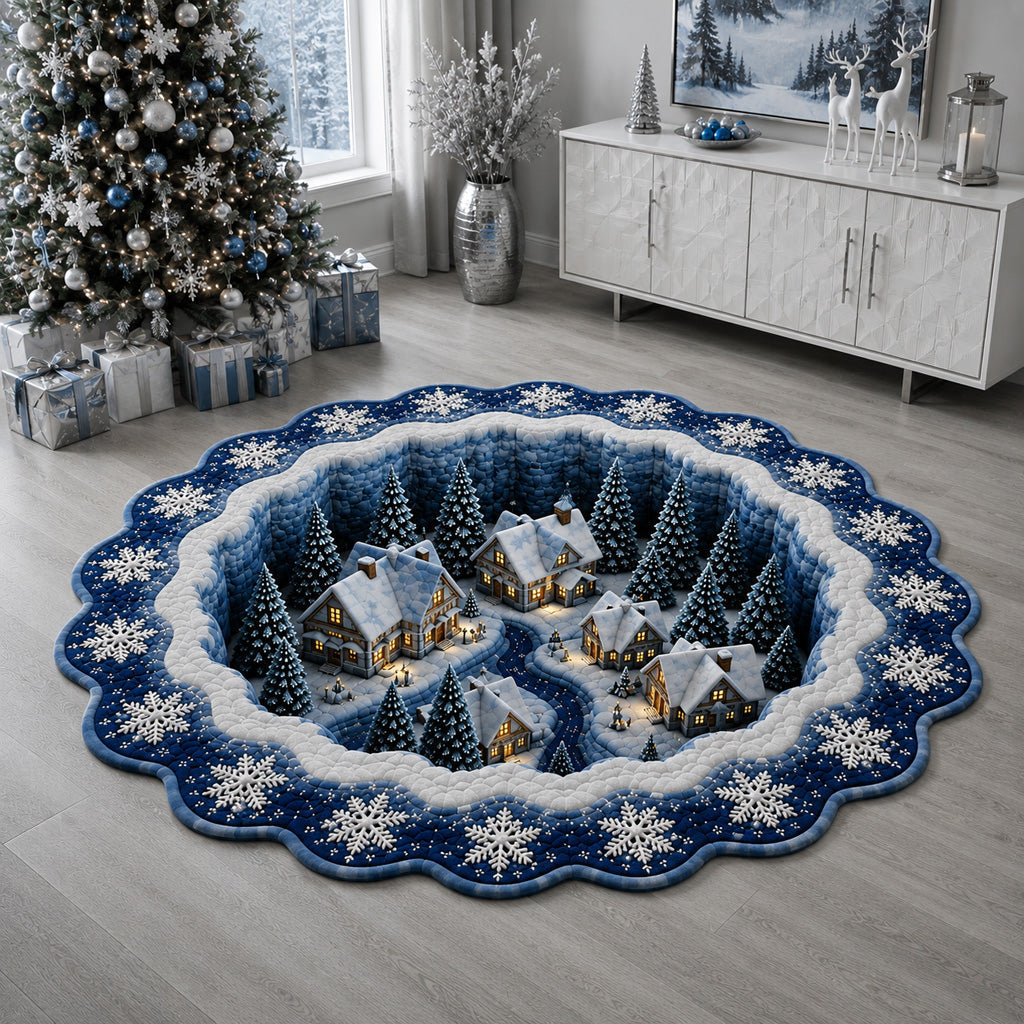 Midnight Frost Village Custom Shape Area Rug - Nature Design | Die-Cut Non-Slip Rug - washable non-slip printed rug