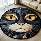Midnight Gold Cat Round Mat Rug - Cute Pet Design | Animal Printed Home Decor