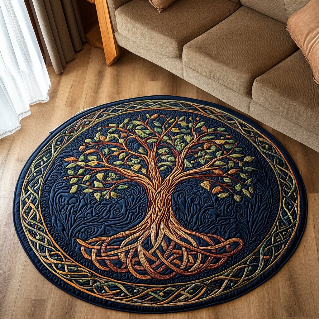 Midnight Grove Round Mat Rug - washable non-slip printed rug