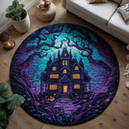 Midnight Howl Round Mat Rug - washable non-slip printed rug