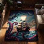 Midnight Kraken area rug in a living room