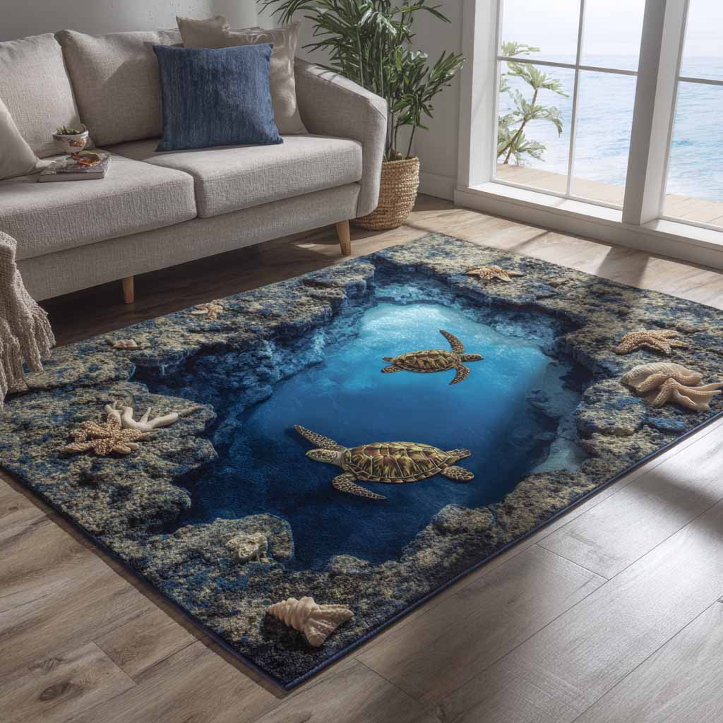 Midnight Lagoon area rug in a living room