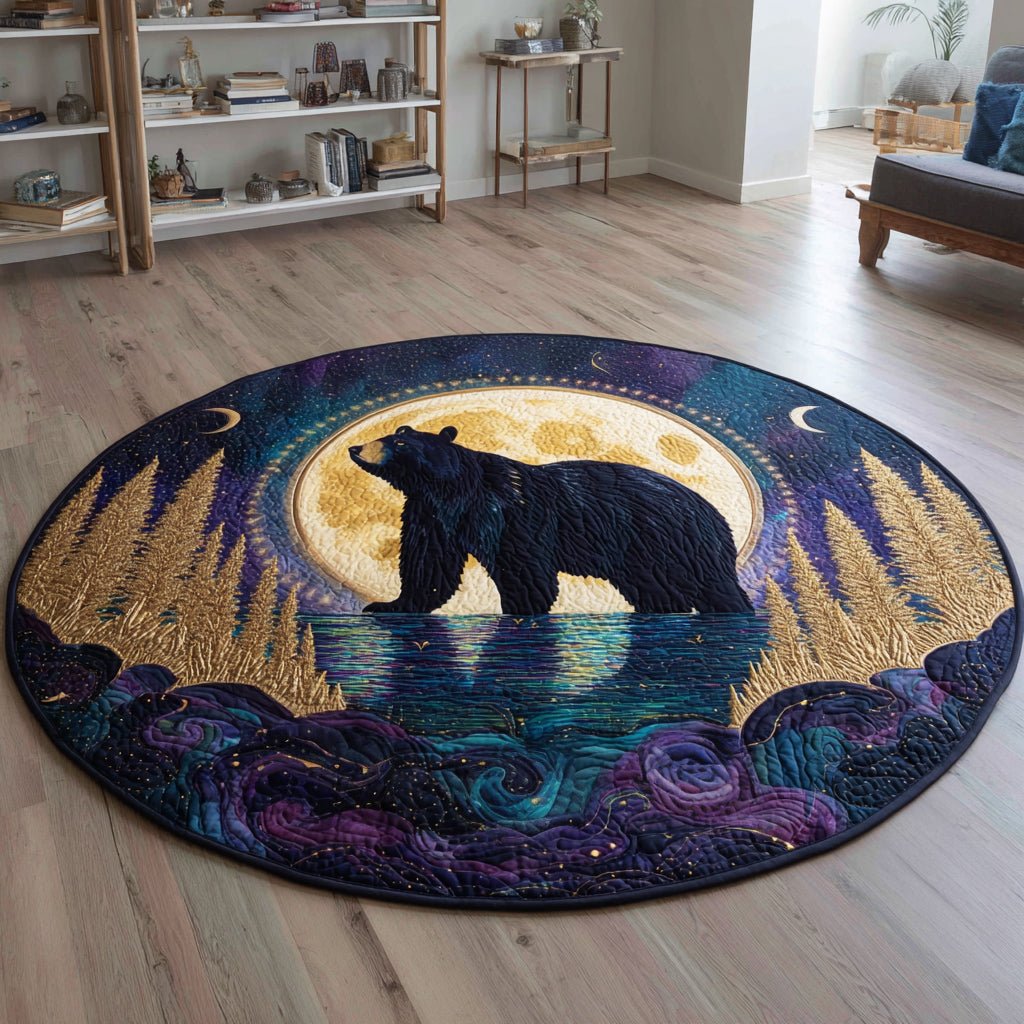 Midnight Lake Bear Round Mat Rug - washable non-slip printed rug