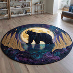 Midnight Lake Bear Round Mat Rug - washable non-slip printed rug