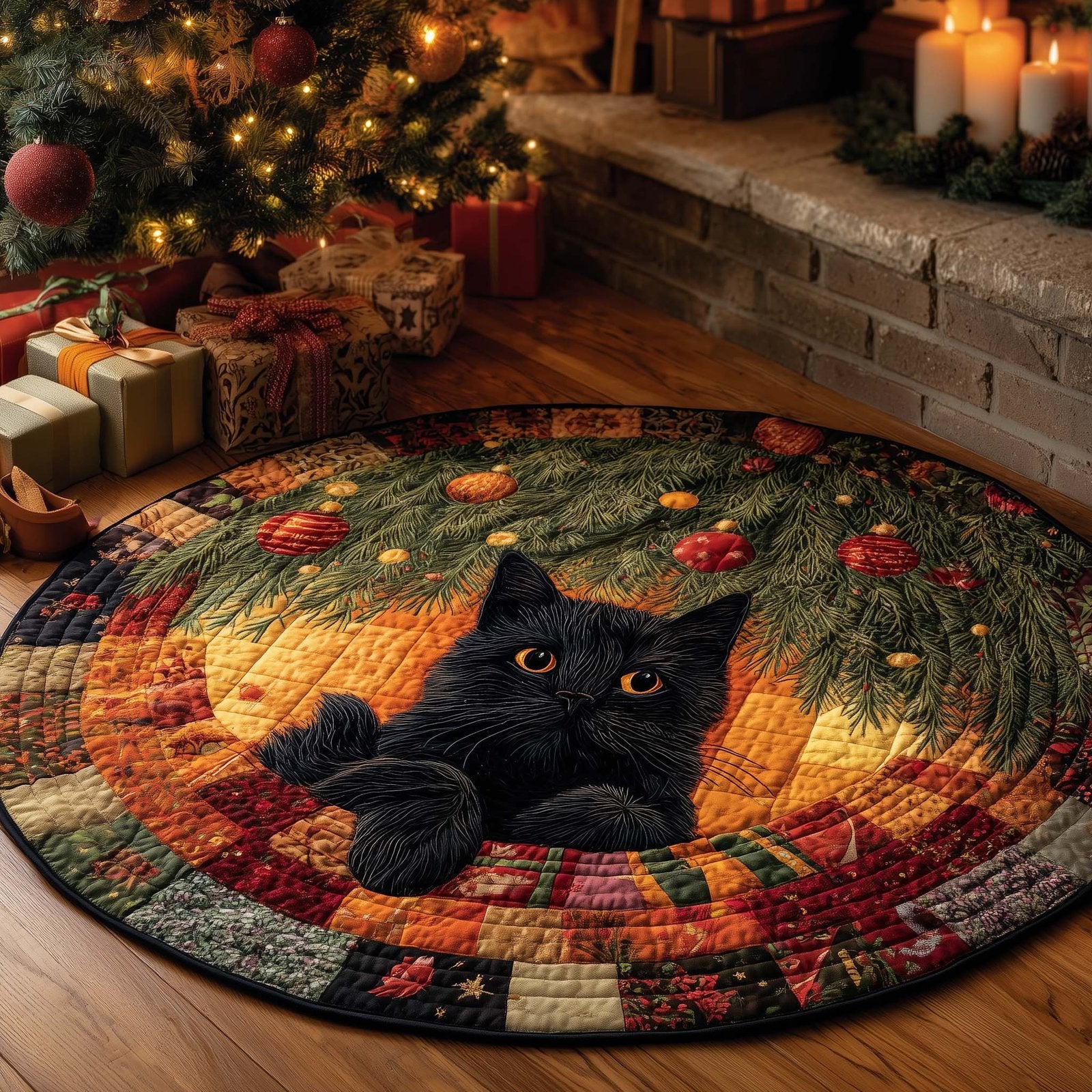 Midnight Magic Cat Round Mat Rug - Cute Pet Design | Animal Printed Home Decor