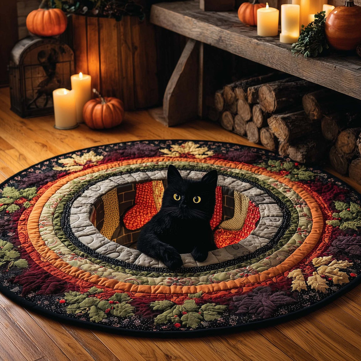 Midnight Magic Cat Round Mat Rug - Cute Pet Design | Animal Printed Home Decor