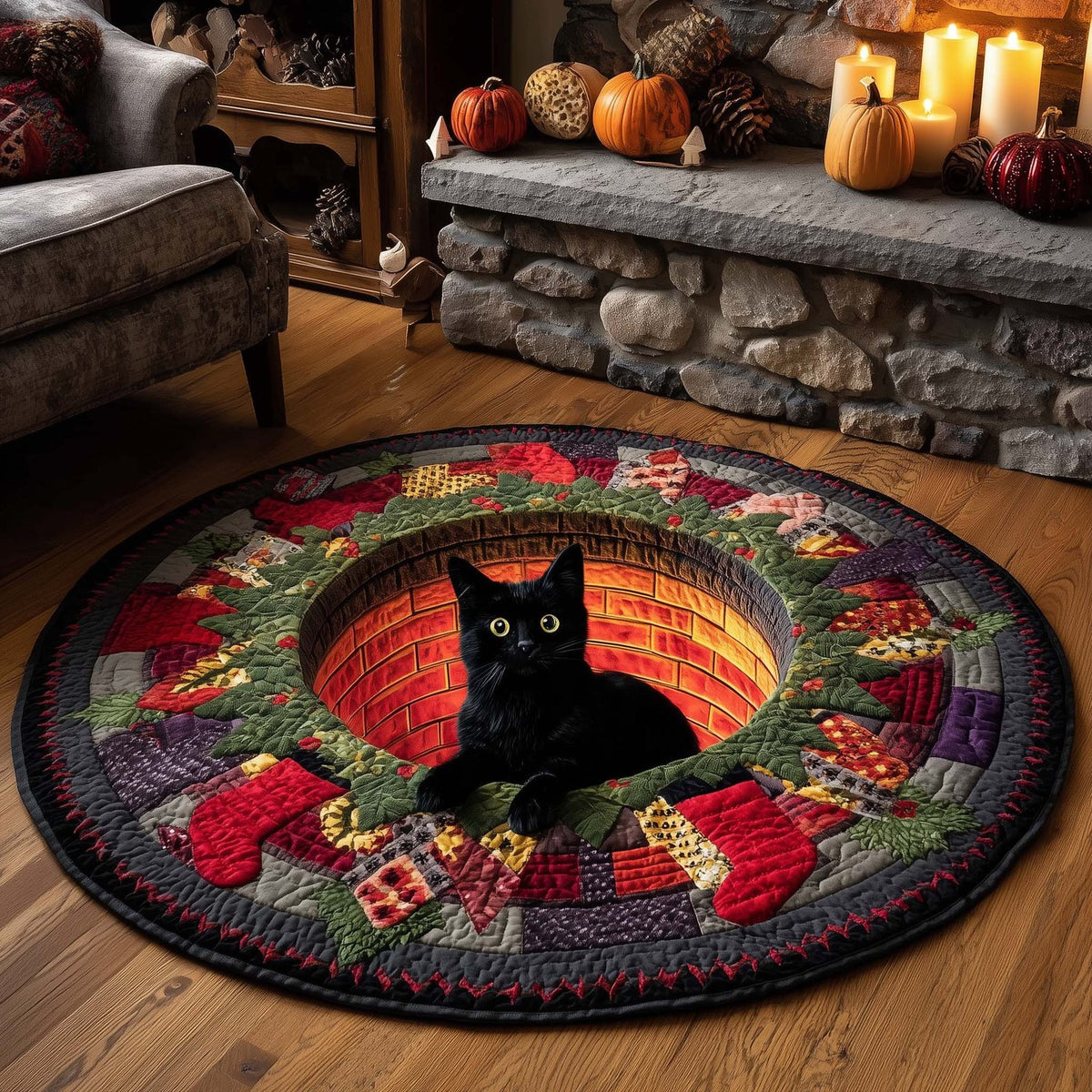 Midnight Magic Cat Round Mat Rug - Cute Pet Design | Animal Printed Home Decor