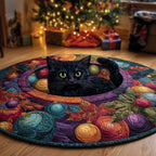 Midnight Magic Cat Round Mat Rug - Cute Pet Design | Animal Printed Home Decor