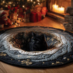 Midnight Magic Cat Round Mat Rug - Cute Pet Design | Animal Printed Home Decor