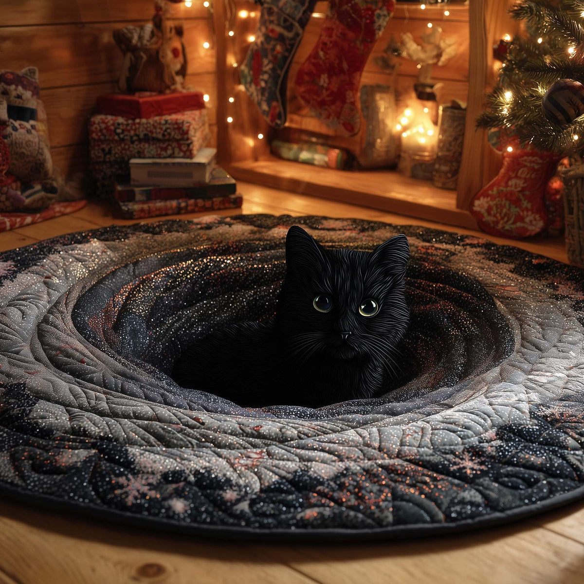 Midnight Magic Cat Round Mat Rug - Cute Pet Design | Animal Printed Home Decor